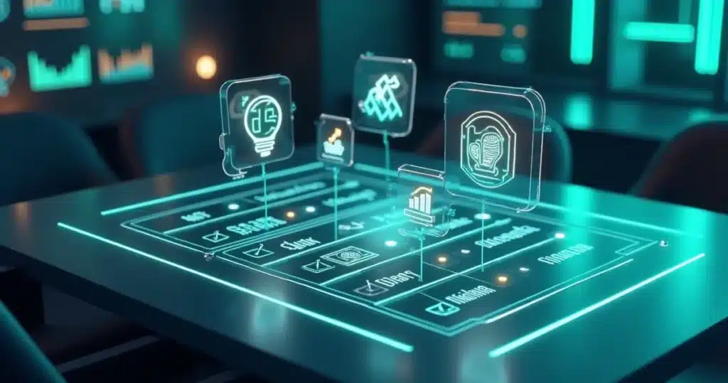 Como fazer uma auditoria do seu programa de parceiros Mesa holográfica para auditoria de programa de parceiros com checklist 3D e indicadores