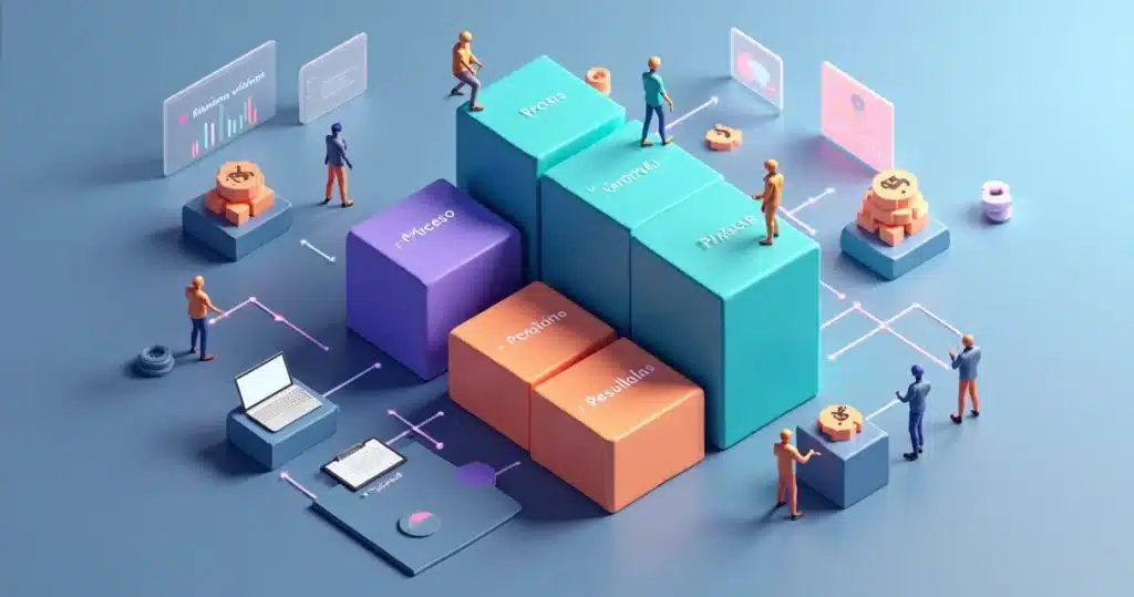 Como estruturar a área de parcerias do zero antes de contratar Sala 3D com blocos formando área de parcerias em fase inicial de construção