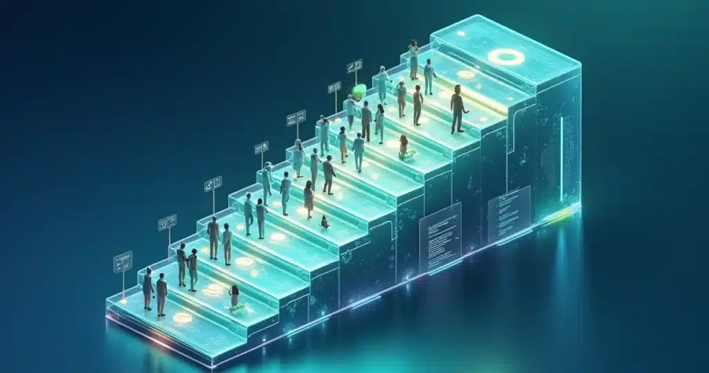 Como sair de 10 para 100 parceiros sem perder qualidade Escada 3D mostrando crescimento organizado de parceiros de negócio