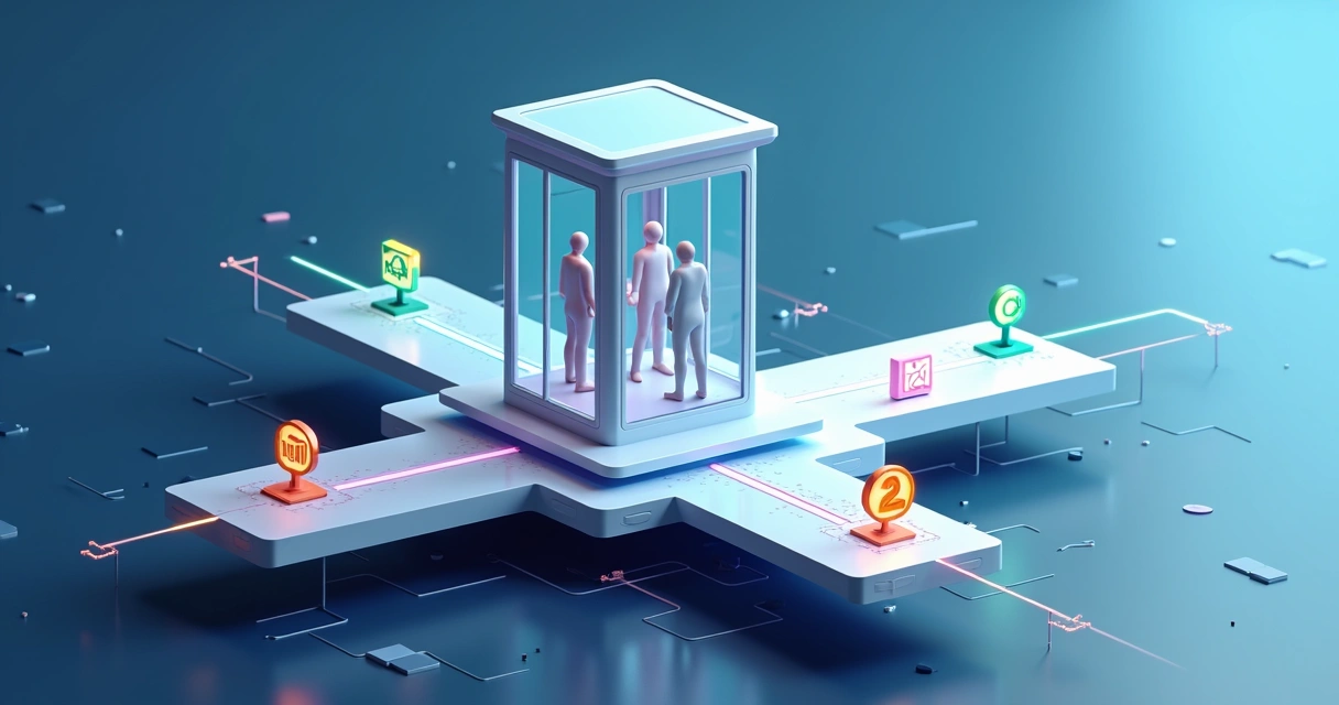 Torre de controle digital coordenando canais e parcerias SaaS em painel 3D